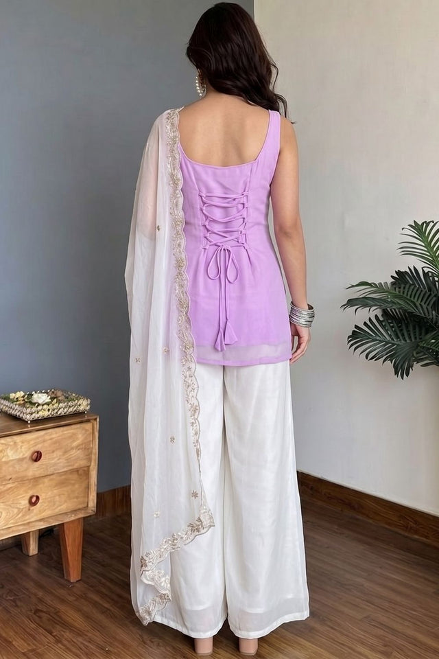 Lavender Floral Embroidered Georgette Palazzo Suit (ACB1930)