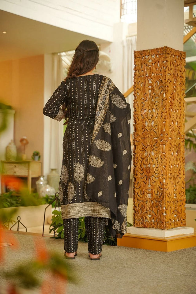 Beige Printed Rayon Straight Cut Suit (ACB1933)
