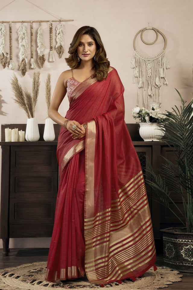 Maroon Woven Cotton Saree (ACB1947)