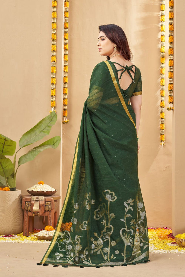 Green Zari Woven Linen Saree (ACB1955)