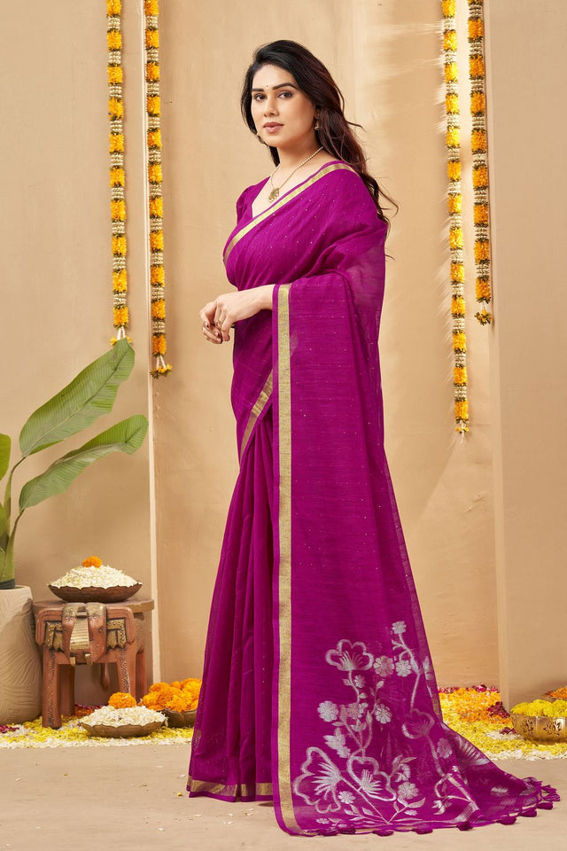 Magenta Zari Woven Linen Saree (ACB1956)
