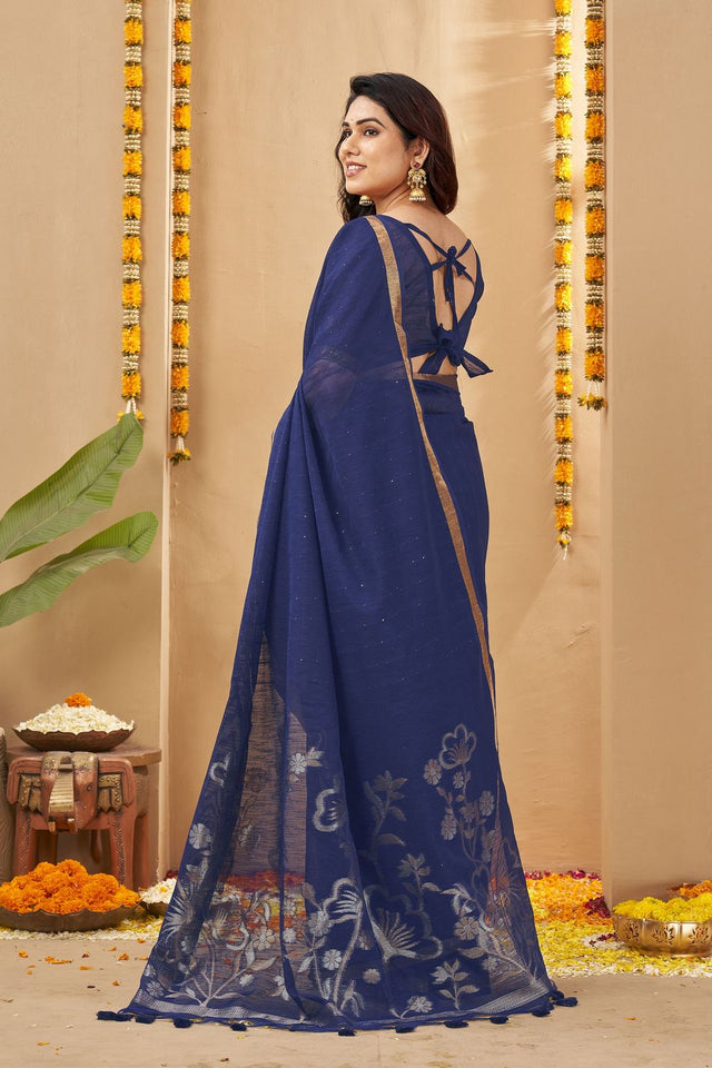 Blue Zari Woven Linen Saree (ACB1959)