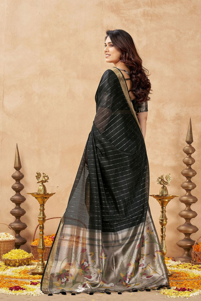Black Zari Woven Tissue Saree (ACB1960)