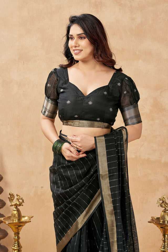 Black Zari Woven Tissue Saree (ACB1960)