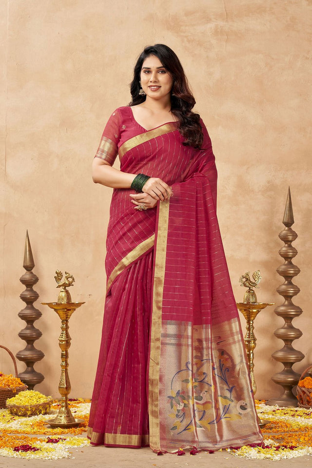 Red Zari Woven Tissue Saree (ACB1964)