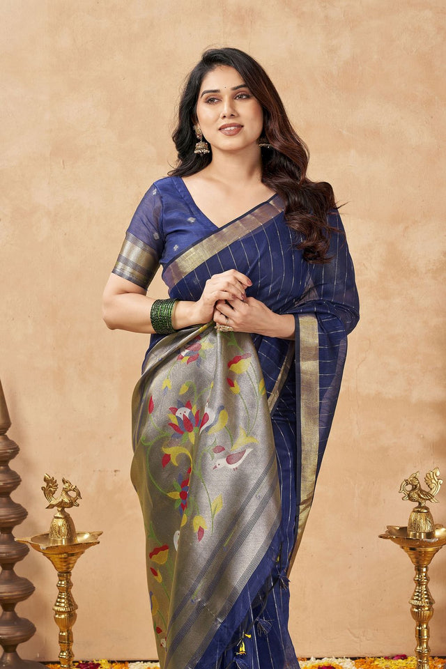 Blue Zari Woven Tissue Saree (ACB1965)