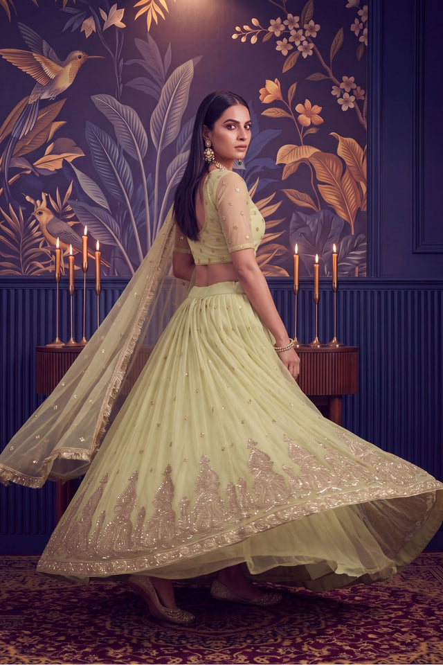 Yellow Heavy Embroidered Net Lehenga (ACA1980)