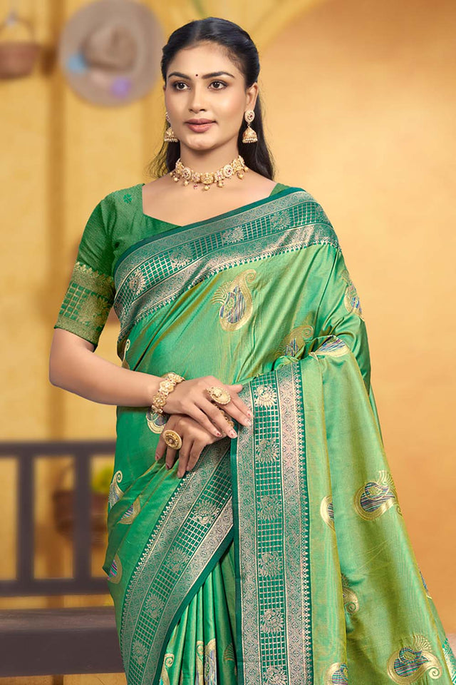 Green Woven Silk Saree (ACB1985)
