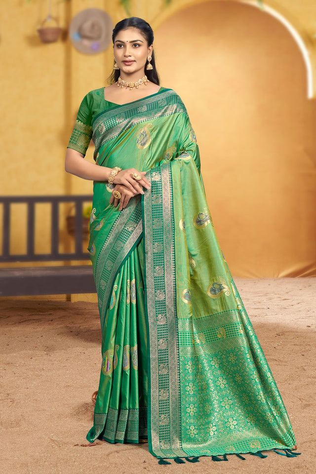 Green Woven Silk Saree (ACB1985)
