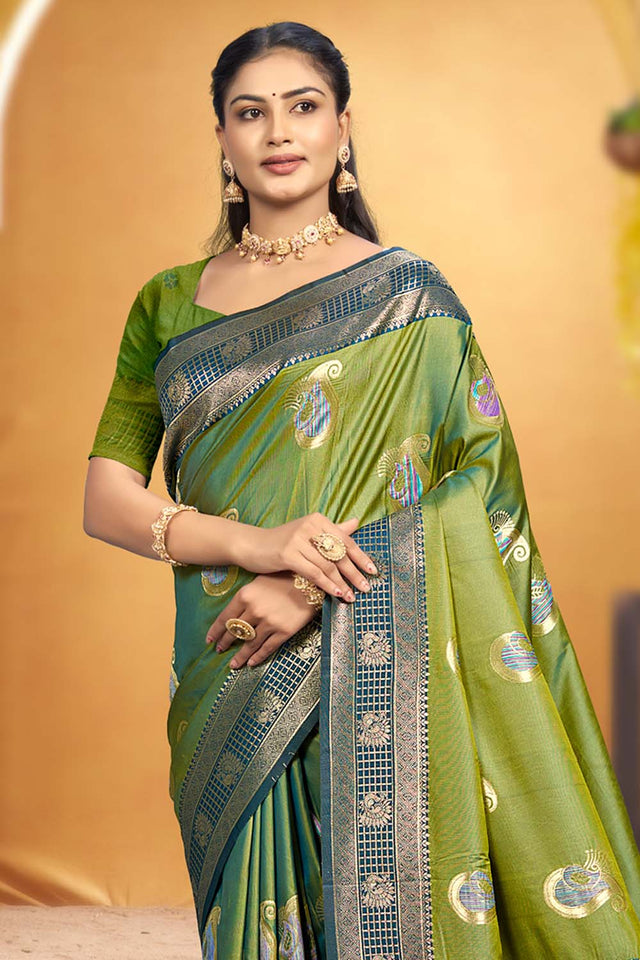 Green Woven Silk Saree (ACB1987)