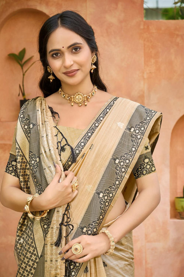 Beige Woven Silk Saree (ACB1989)