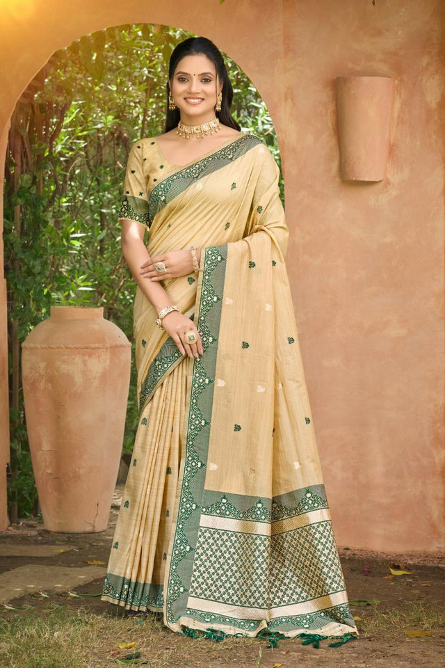 Beige Woven Silk Saree (ACB1992)