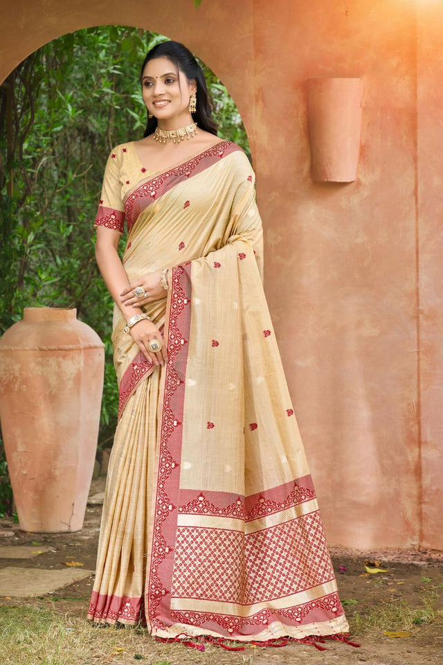 Beige Woven Silk Saree (ACB1993)