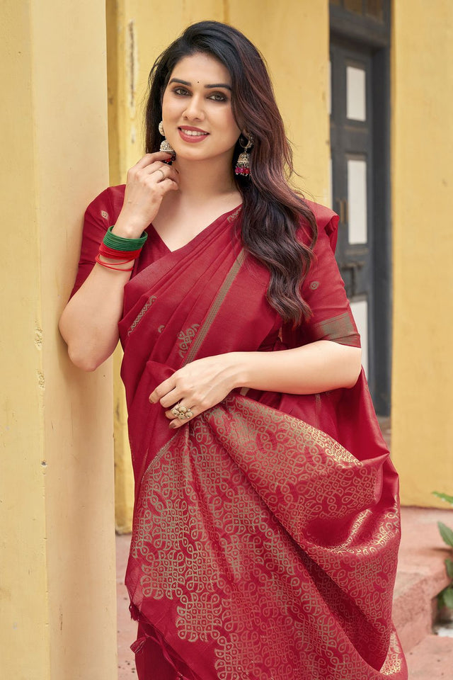 Red Woven with Paithani Pallu Silk Saree (ACB2001)