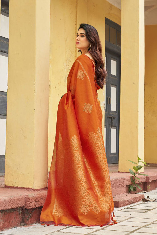 Orange Woven with Paithani Pallu Silk Saree (ACB2002)