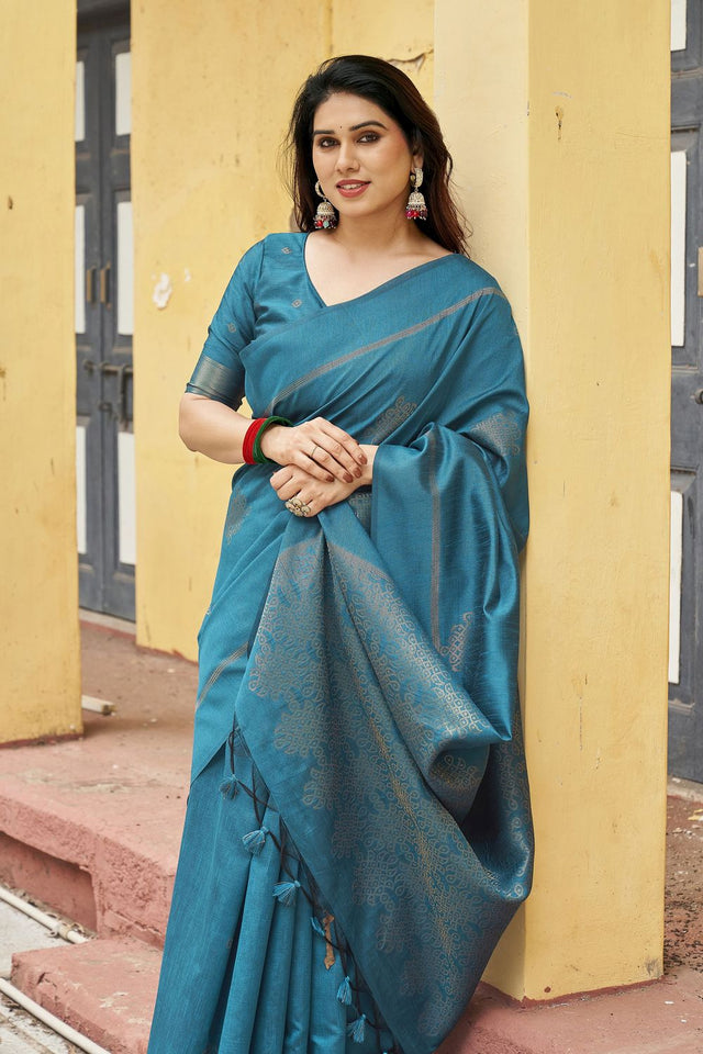 Turquoise Woven with Paithani Pallu Silk Saree (ACB2006)