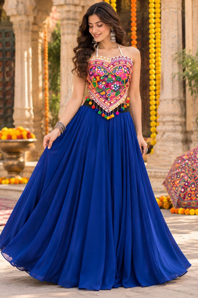 Blue Solid Georgette Lehenga (ACB2009)
