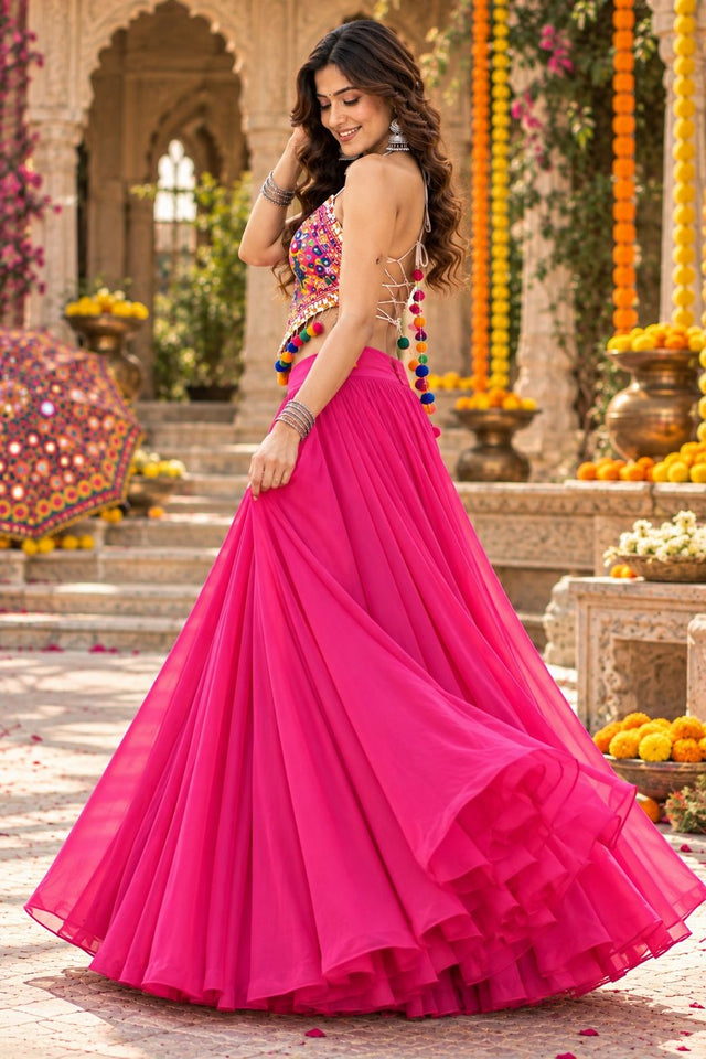 Pink Solid Georgette Lehenga (ACB2011)