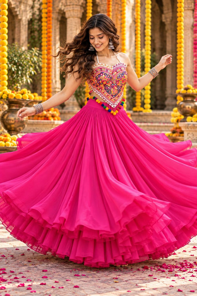 Pink Solid Georgette Lehenga (ACB2011)