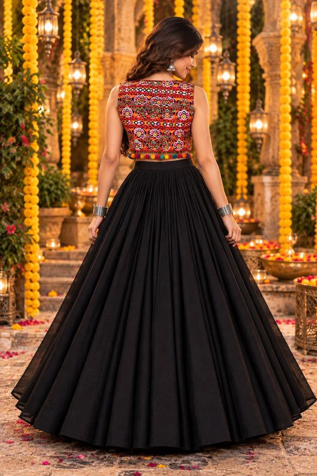 Black Solid Georgette Lehenga (ACB2012)