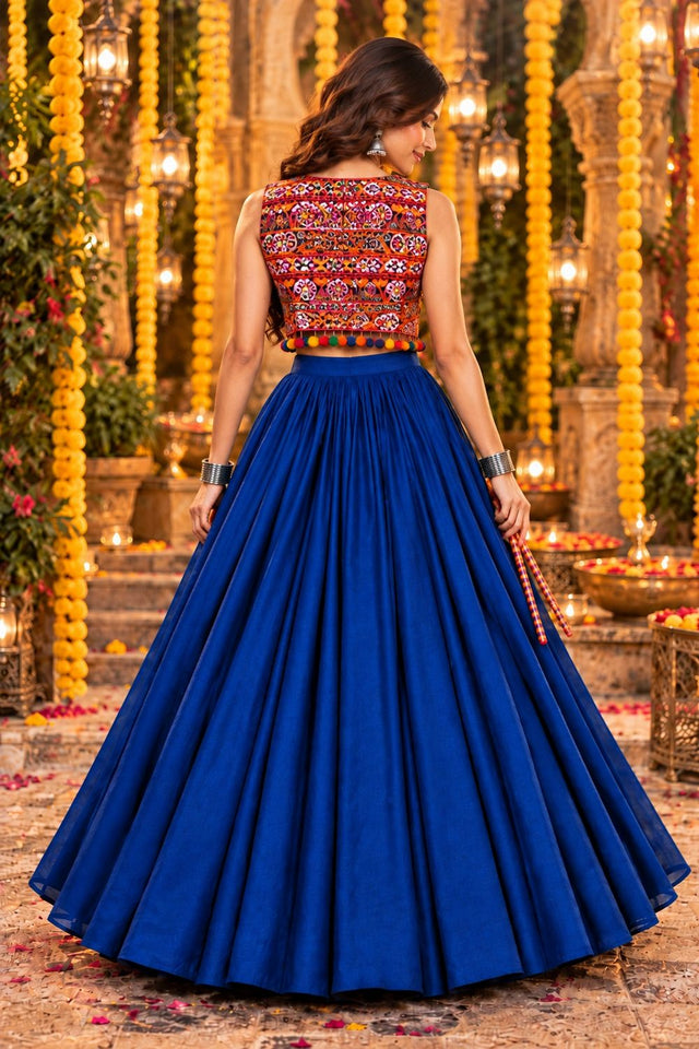 Blue Solid Georgette Lehenga (ACB2013)
