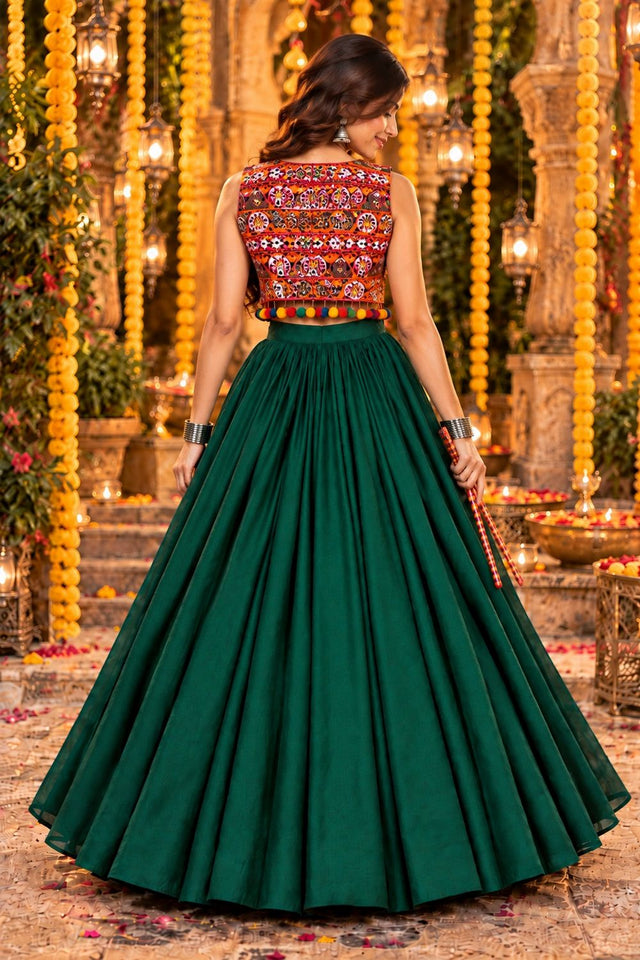 Green Solid Georgette Lehenga (ACB2014)