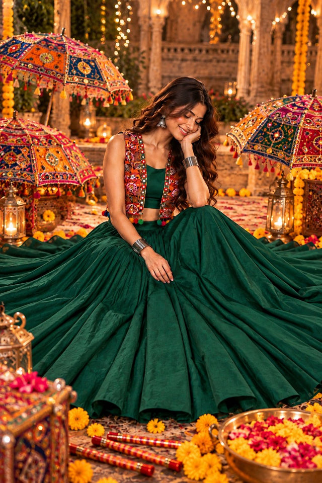 Green Solid Georgette Lehenga (ACB2014)