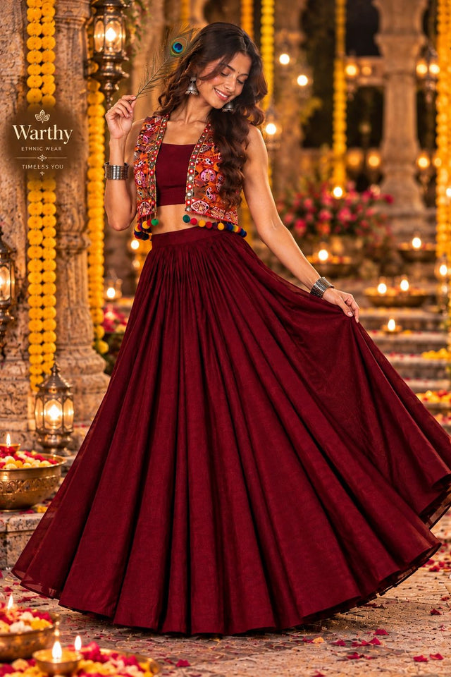 Maroon Solid Georgette Lehenga (ACB2015)