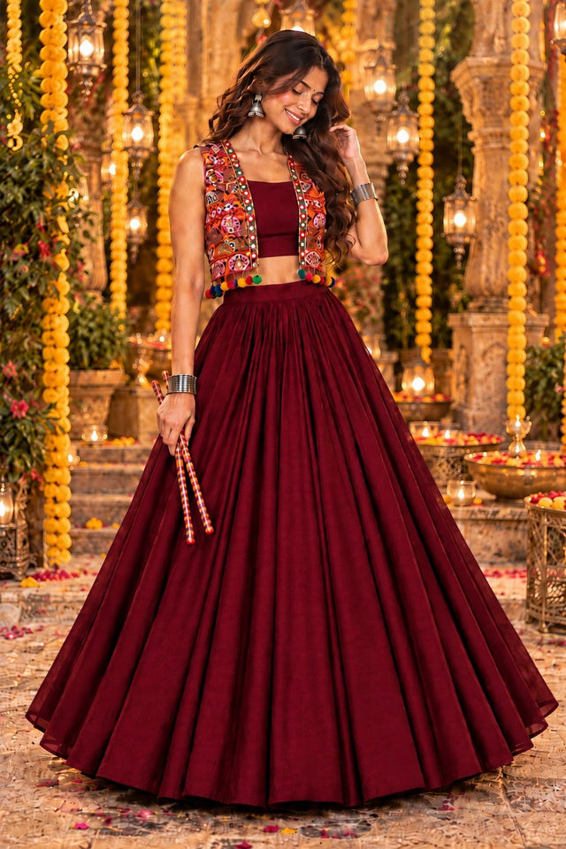 Maroon Solid Georgette Lehenga (ACB2015)