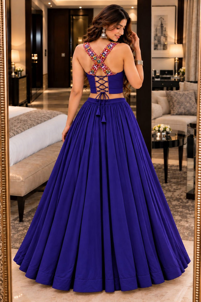 Blue Solid Georgette Lehenga (ACB2017)