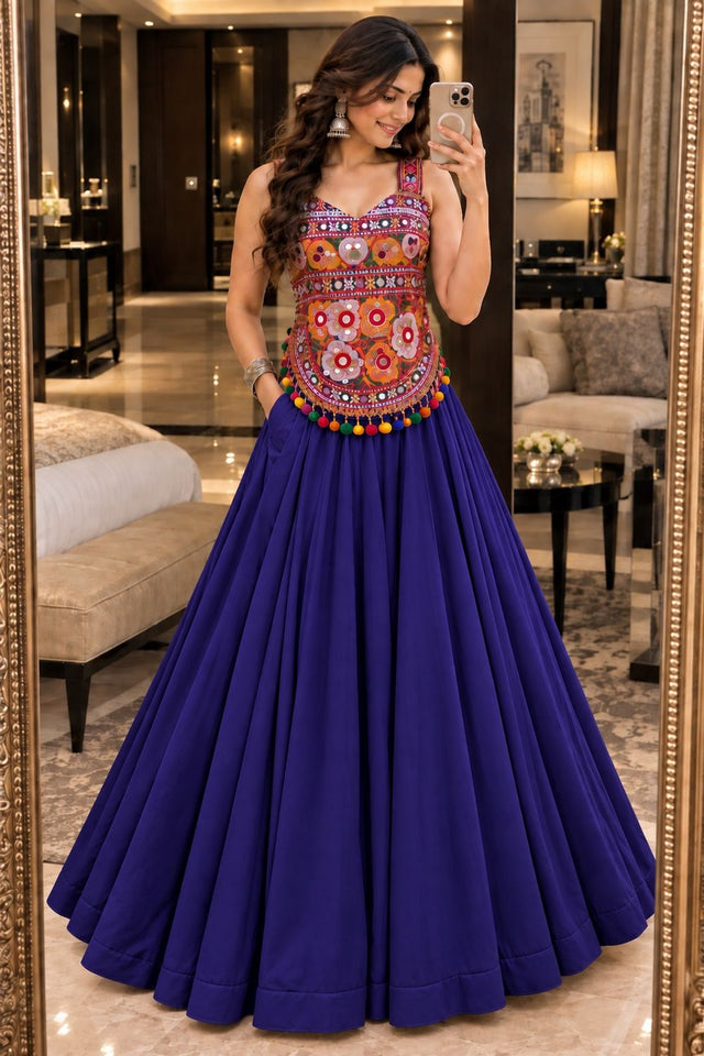 Blue Solid Georgette Lehenga (ACB2017)