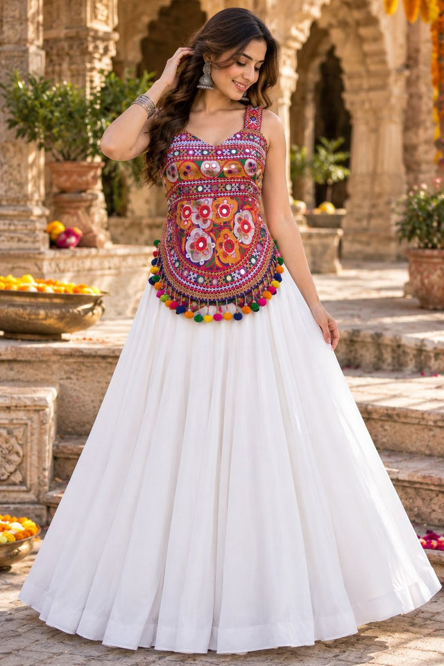 White Solid Georgette Lehenga (ACB2018)