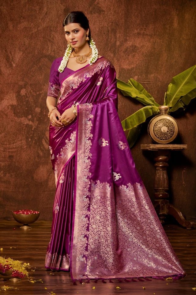 Magenta Woven Satin Saree (ACB2031)