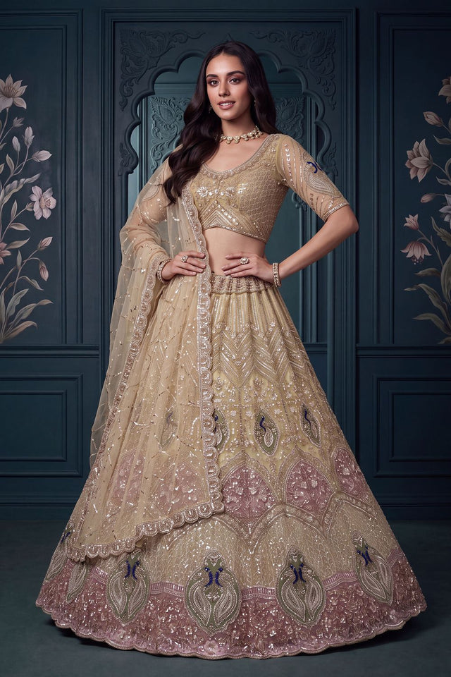 Brown Beads Embossed Net Lehenga (ACB2041)