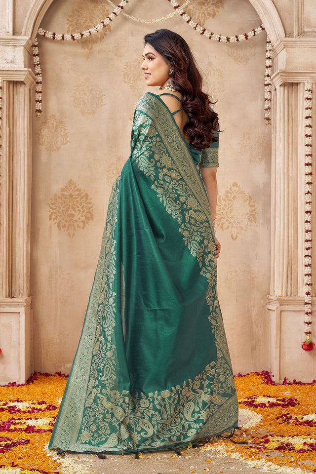 Green Floral Woven Silk Saree (ACB2045)