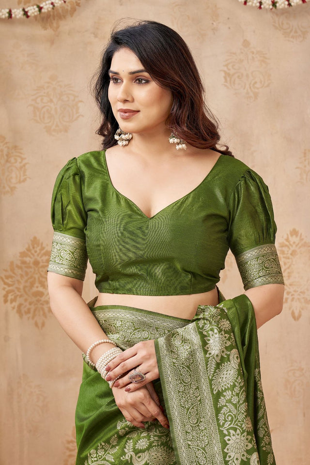 Mehendi Floral Woven Silk Saree (ACB2047)