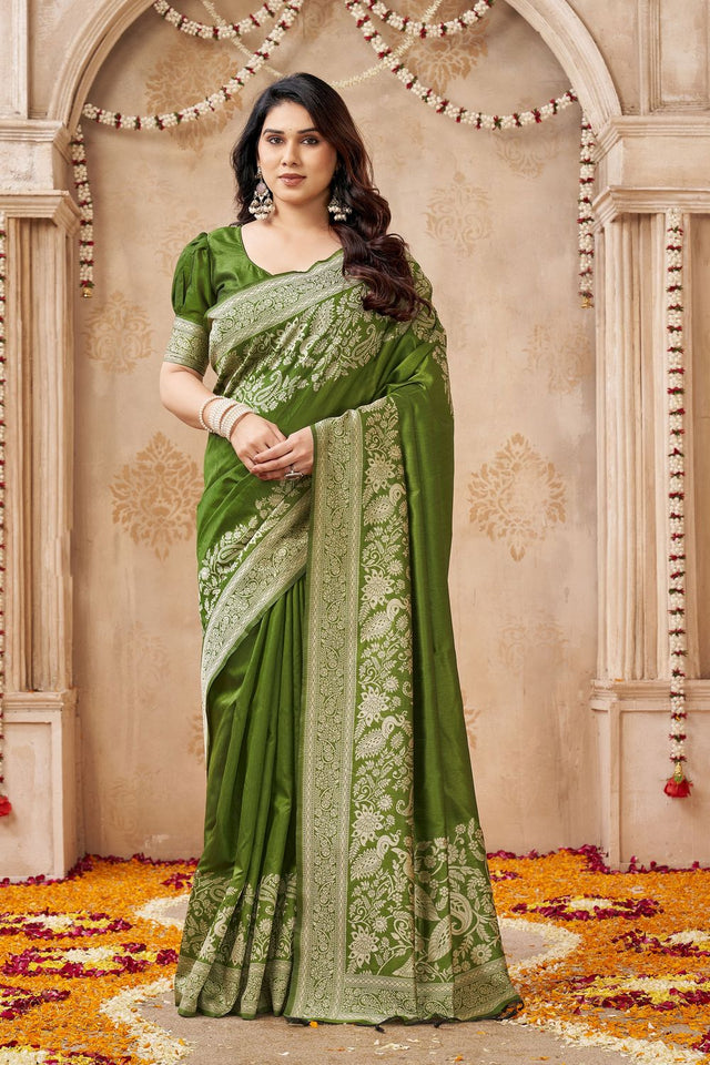 Mehendi Floral Woven Silk Saree (ACB2047)