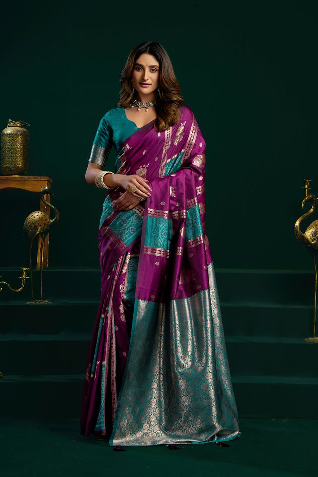 Purple Zari Woven Silk Saree (ACB2072)