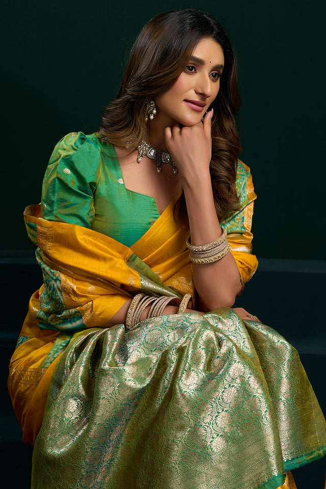 Yellow Zari Woven Silk Saree (ACB2073)