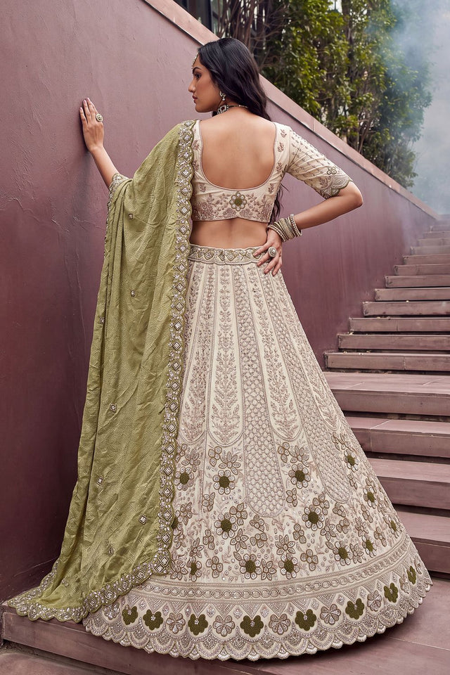 Off White Beads & Sequin with Embroidered Silk Lehenga (ACB2091)