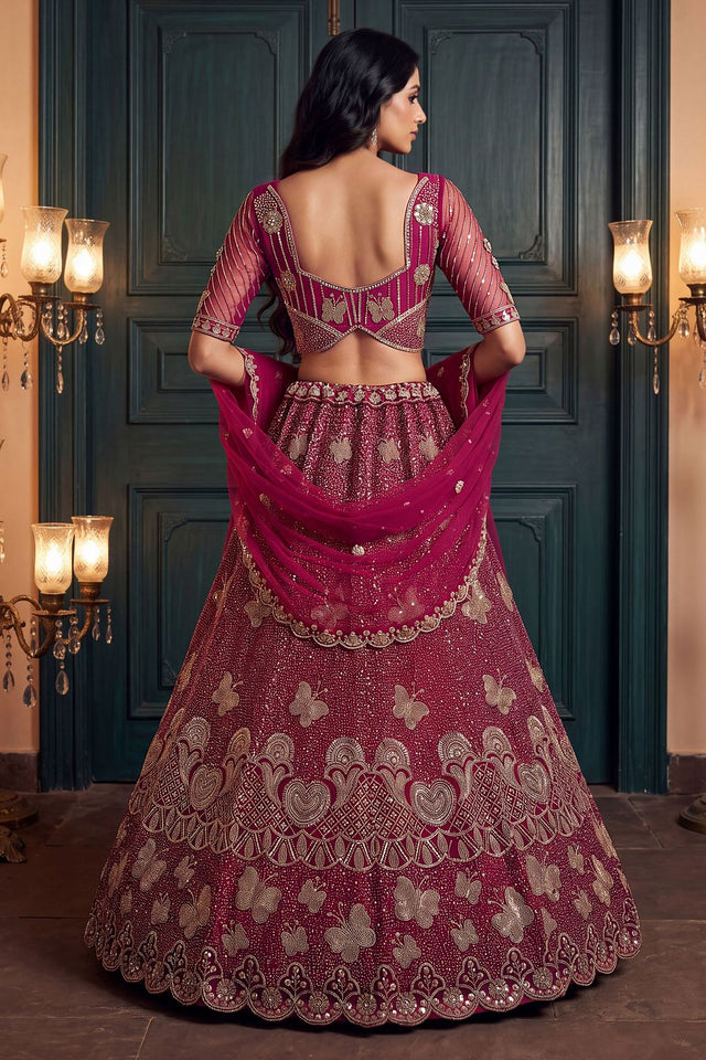 Pink Sequin with Embroidered Net Lehenga (ACB2092)