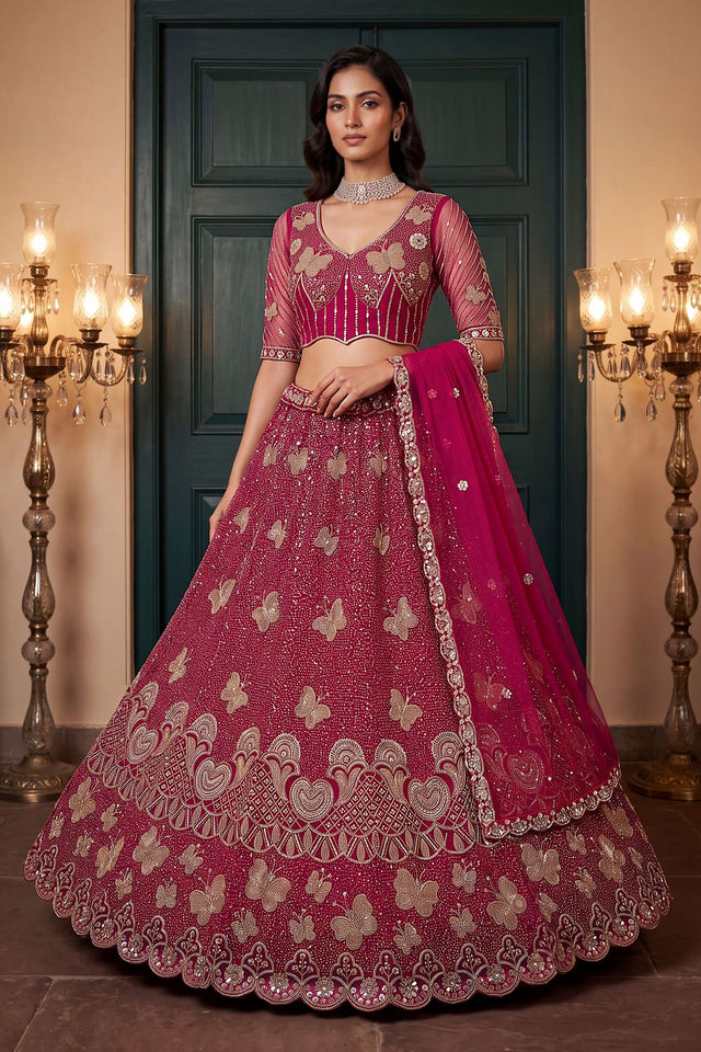 Pink Sequin with Embroidered Net Lehenga (ACB2092)