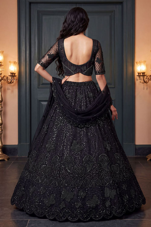 Black Sequin with Embroidered Net Lehenga (ACB2094)
