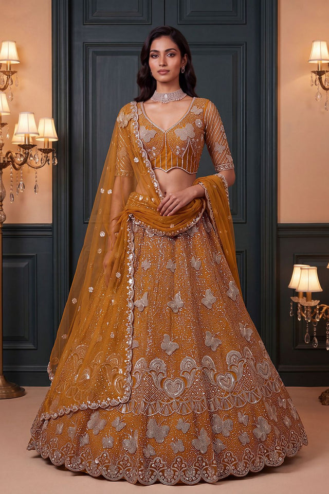 Rust Sequin with Embroidered Net Lehenga (ACB2095)