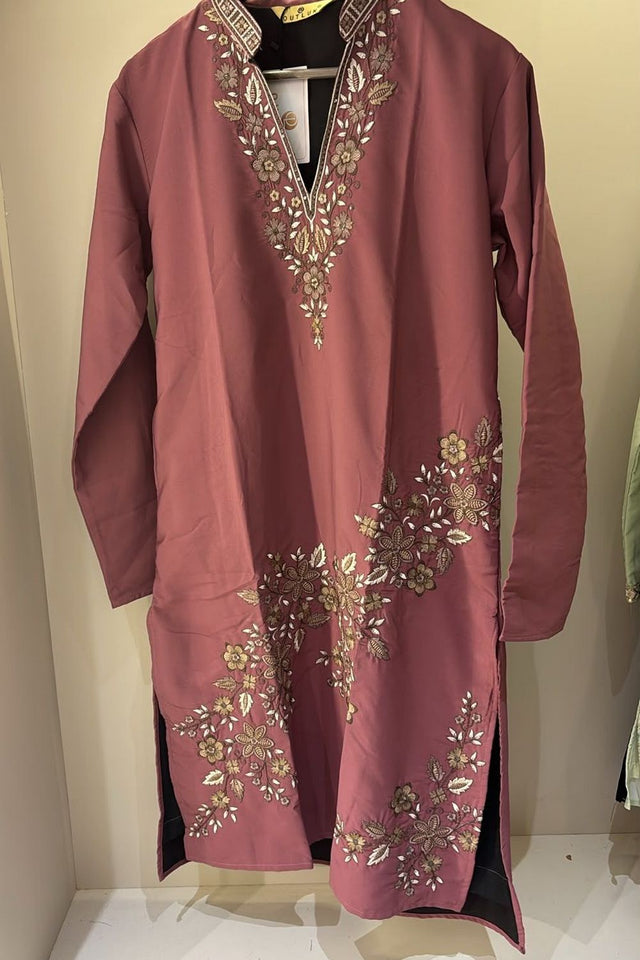 Mens Peach Floral Embroidered Silk Kurta Pant Set (ACB2107)