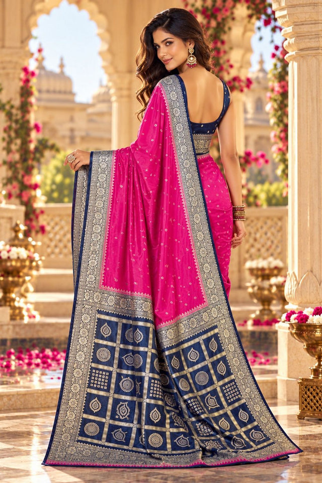 Pink Floral Printed Satin Silk Saree (ACB2117)