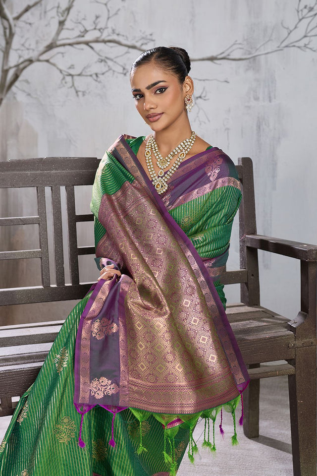 Green Woven Silk Saree (ACB2120)