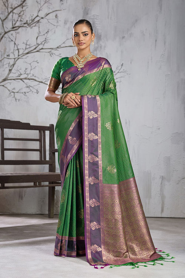 Green Woven Silk Saree (ACB2120)
