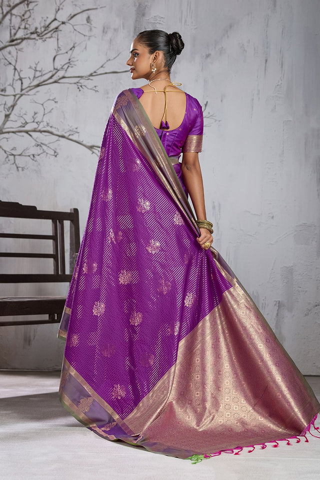 Purple Woven Silk Saree (ACB2121)