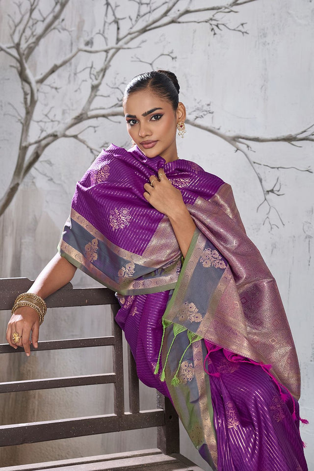 Purple Woven Silk Saree (ACB2121)